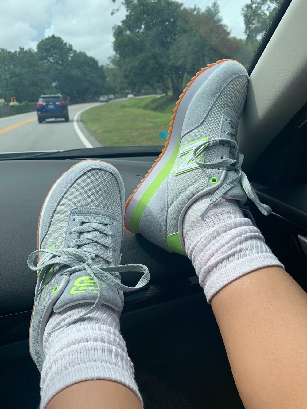 New Balance Light Gray and Neon Green Athletic Sneakers